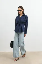 Chemise Antioch bleu marine plissée en popeline pour femme