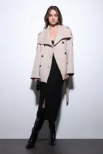 Antioch Bej Dik Yaka Kruvaze Kadın Kaban