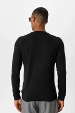 Antioch Black Crew Neck Slim Fit Knit Sweater