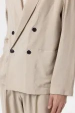 Antioch Bej Relax Fit Diagonel İnce Erkek Blazer Ceket