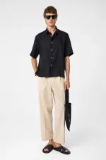 Antioch Siyah 100% Keten Relaxed Erkek Gömlek