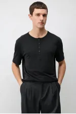 T-shirt homme Antioch noir à col boutonné