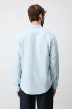Chemise homme Antioch Bebe bleue en lin mélangé, coupe décontractée