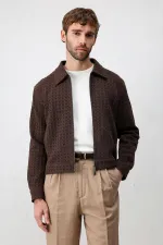 Antioch Men's Jacket with Coffee Texture and Zipper