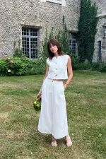 Antioch Beyaz Keten Karışımlı Kadın Yelek