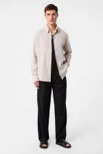 Antioch Bej Relax Fit Keten Karışımlı Erkek Gömlek