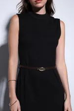 Antioch Black Women's Midi Dress with Belt Detail