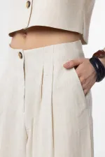 Antioch Ekru Keten Karışımlı Kadın Culotte Pantolon