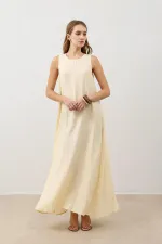 Robe midi jaune Antioch drapée à col halter