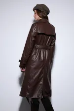 Trench-coat ceinturé en similicuir pour femme Antioch Coffee