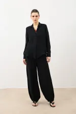 Antioch Siyah Dökümlü Müslin Kadın Gömlek