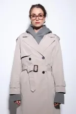 Trench-coat Antioch beige à double boutonnage et ceinture pour femme