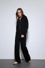 Antioch Siyah Kapüşonlu Üst Ve Geniş Paça Triko Takım