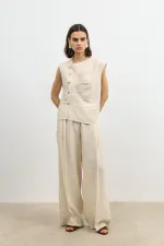 Antioch Taş Lyocell Karışımlı Düğmeli Kadın Top