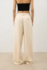 Pantalon large beige clair Antioch pour femme avec détails de pinces