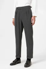 Pantalon homme Antioch anthracite à rayures et ourlet double, taille haute