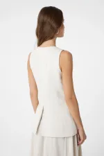 Antioch Ecru Linen Blend Women's Long Vest