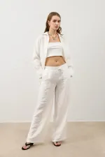 Antioch Ekru Dökümlü Oversize Kadın Gömlek