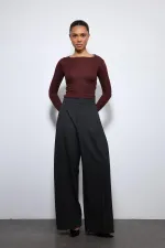 Antioch Füme Çizgili Geniş Paça Pantolon