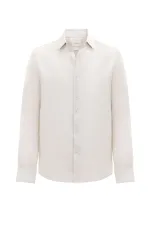 Antioch Bej 100% Keten Comfort Fit Erkek Gömlek