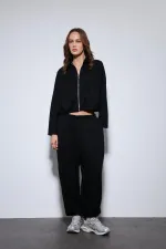 Antioch Siyah Volümlü Ceket Ve Paça Lastikli Eşofman Takım