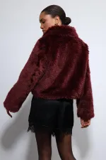 Antioch Bordo Peluş Görünümlü Mont