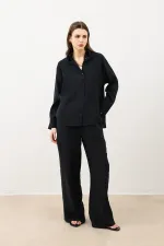 Chemise oversize drapée noire Antioch pour femme