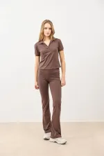 Antioch Kahve Polo Yaka Kadın T-Shirt