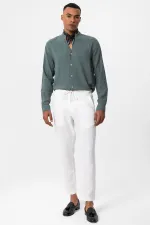 Antioch Khaki Mandarin Collar Long-Sleeved Men's Shirt