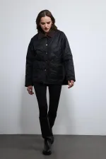 Antioch Siyah Kontrast Yaka Desenli Mont