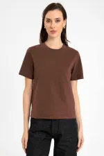 Antioch Kahve Kadın Bisiklet Yaka Basic T-Shirt