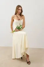 Antioch Ekru Volümlü Kadın Midi Elbise