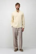 Antioch Yellow Linen Blend Relaxed Fit Men's Shirt