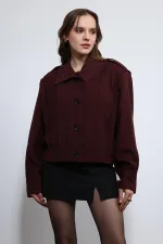 Antioch Burgundy Pleated Detail Stand Collar Coat