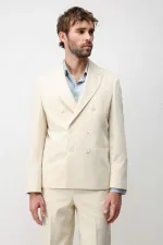Antioch Ekru Kruvaze Relaxed Fit Erkek Blazer Ceket Antioch Ekru Kruvaze Relaxed Fit Erkek Blazer Ceket