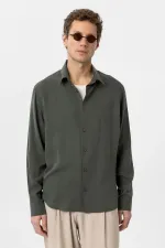 Antioch Haki Relax Fit Liyosel Kumaş Erkek Gömlek