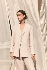 Antioch Beige 100% Linen Women's Blazer Jacket