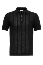 Antioch Black Polo Collar Zip-Up Knitted Men's T-Shirt
