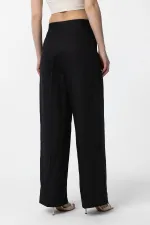 Antioch Black 100% Linen High Waist Pleated Women's Trousers