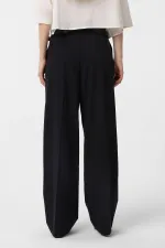 Antioch Siyah Yüksek Bel Pilili Kadın Pantolon