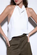 Antioch Beyaz Saten Halter Kadın Top