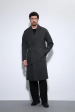 Antioch Antrasit Kuşaklı Oversize Erkek Kaban