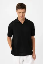 Antioch Black Polo Collar Textured Men's Knit T-Shirt