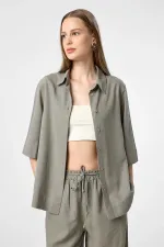 Antioch Khaki Linen Blend Women's Shirt