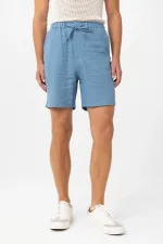 Antioch Mavi Keten Karışımlı Erkek Şort