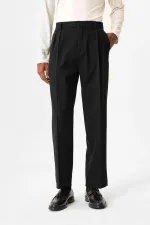 Antioch Siyah Yüksek Bel Pileli Relaxed Fit Baggy Erkek Pantolon