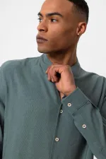 Antioch Khaki Mandarin Collar Long-Sleeved Men's Shirt