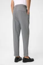 Antioch Dark Grey High-Waisted Pleated Fabric Trousers with Side Buckle