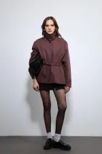 Antioch Bordo Ayarlanabilir Bele Sahip Kısa Trençkot