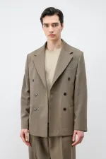 Antioch Haki Relax Fit Kruvaze Erkek Blazer Ceket